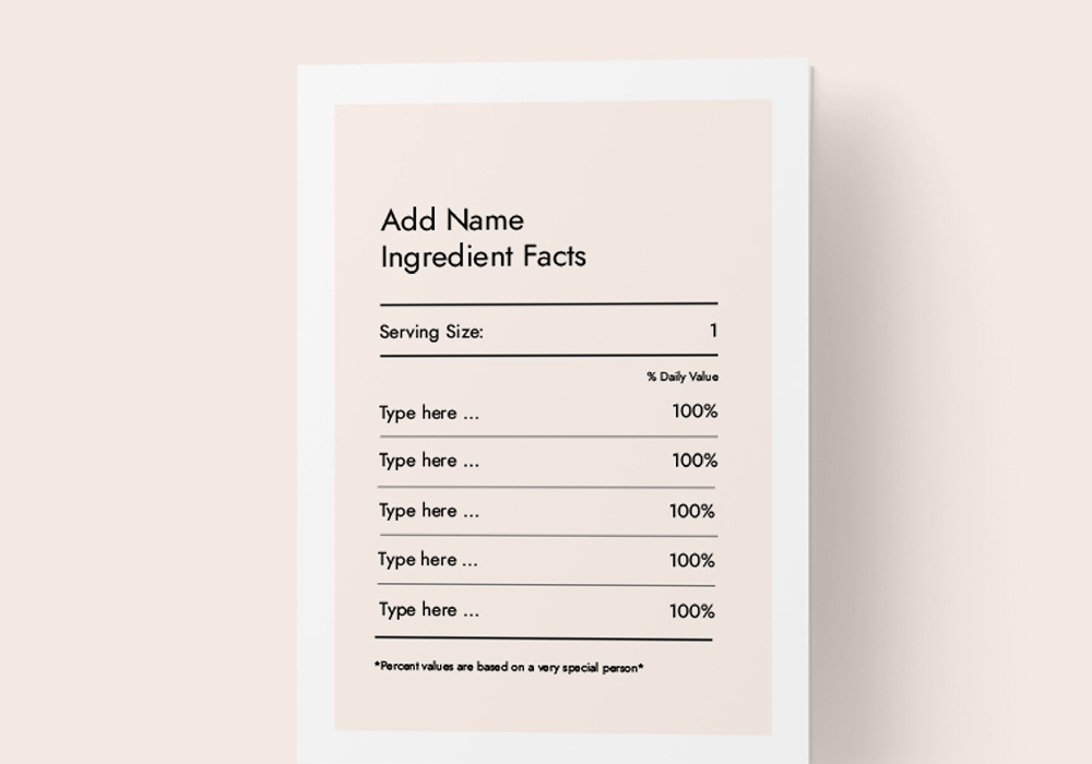 Personalized Ingredient Facts Greeting Cards